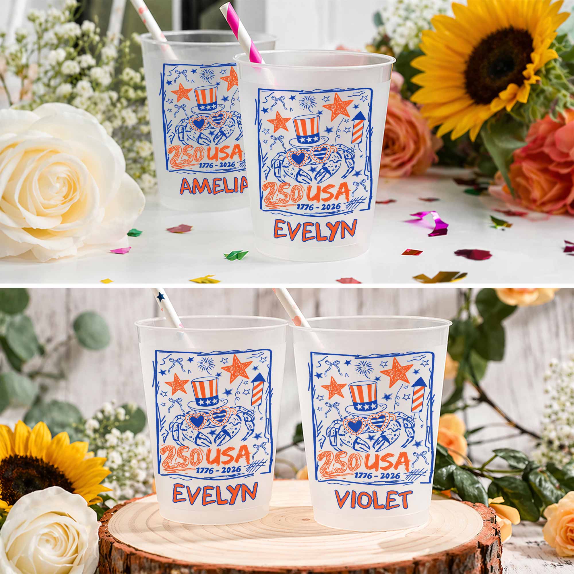 Personalized Frosted Cups Custom Name 4th of July Gift Idea