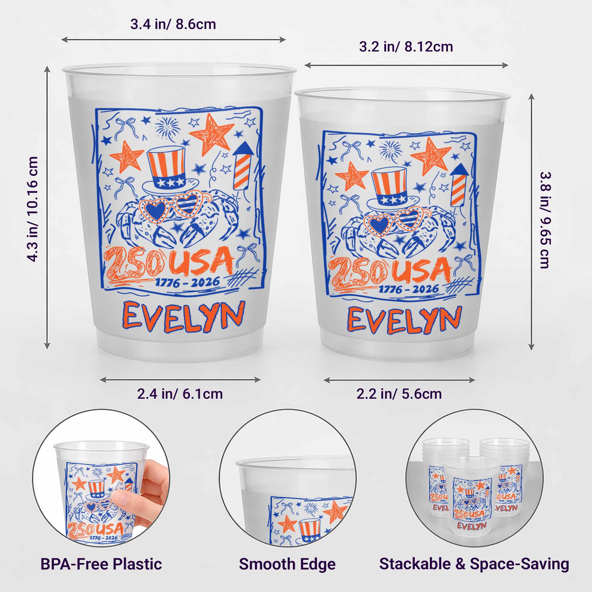 Personalized Frosted Cups Custom Name 4th of July Gift Idea