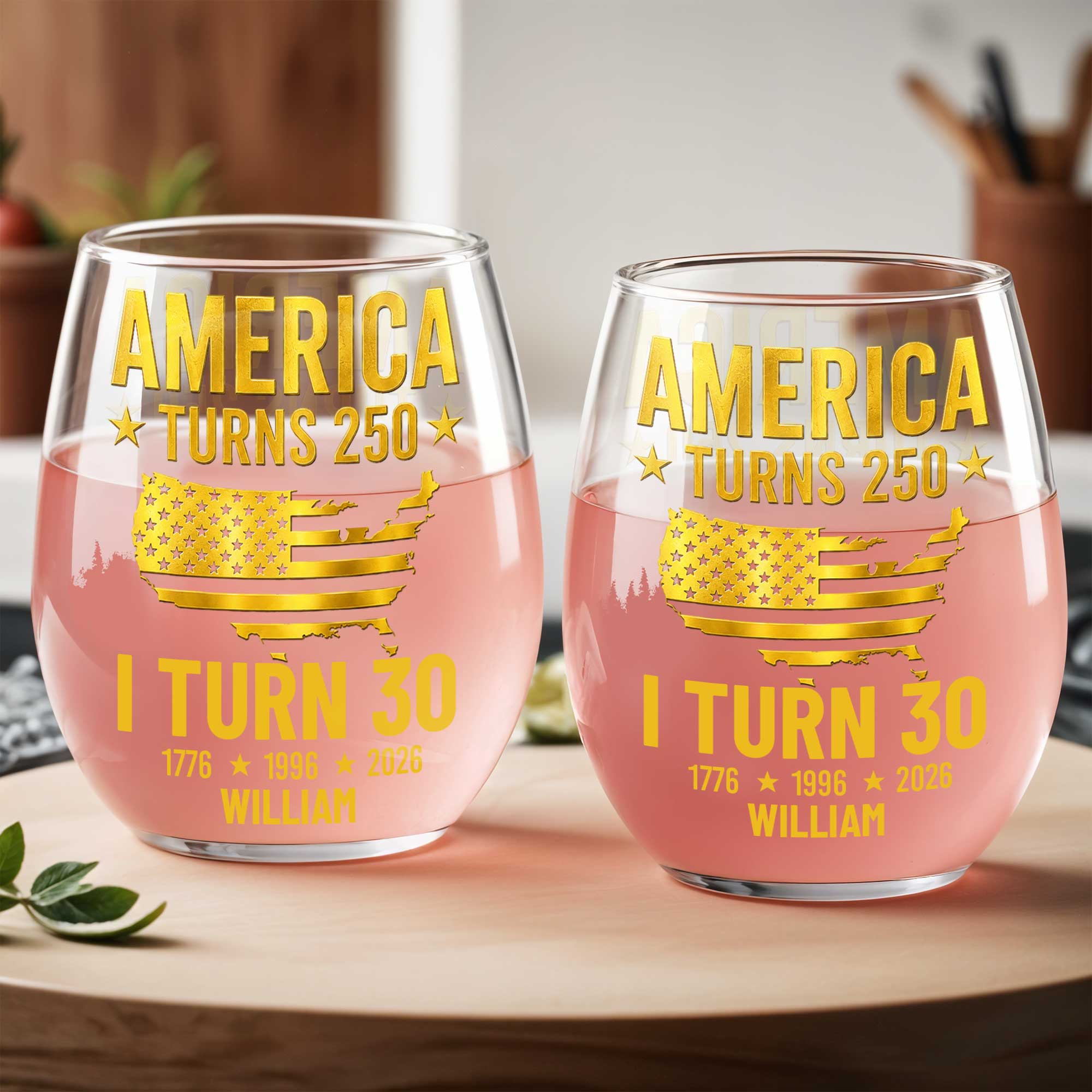 Personalized Stemless Wine Glass USA Map Custom Gift for 250th Birthday