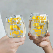 Load image into Gallery viewer, Personalized Stemless Wine Glass USA Map Custom Gift for 250th Birthday
