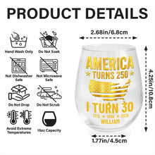 Load image into Gallery viewer, Personalized Stemless Wine Glass USA Map Custom Gift for 250th Birthday
