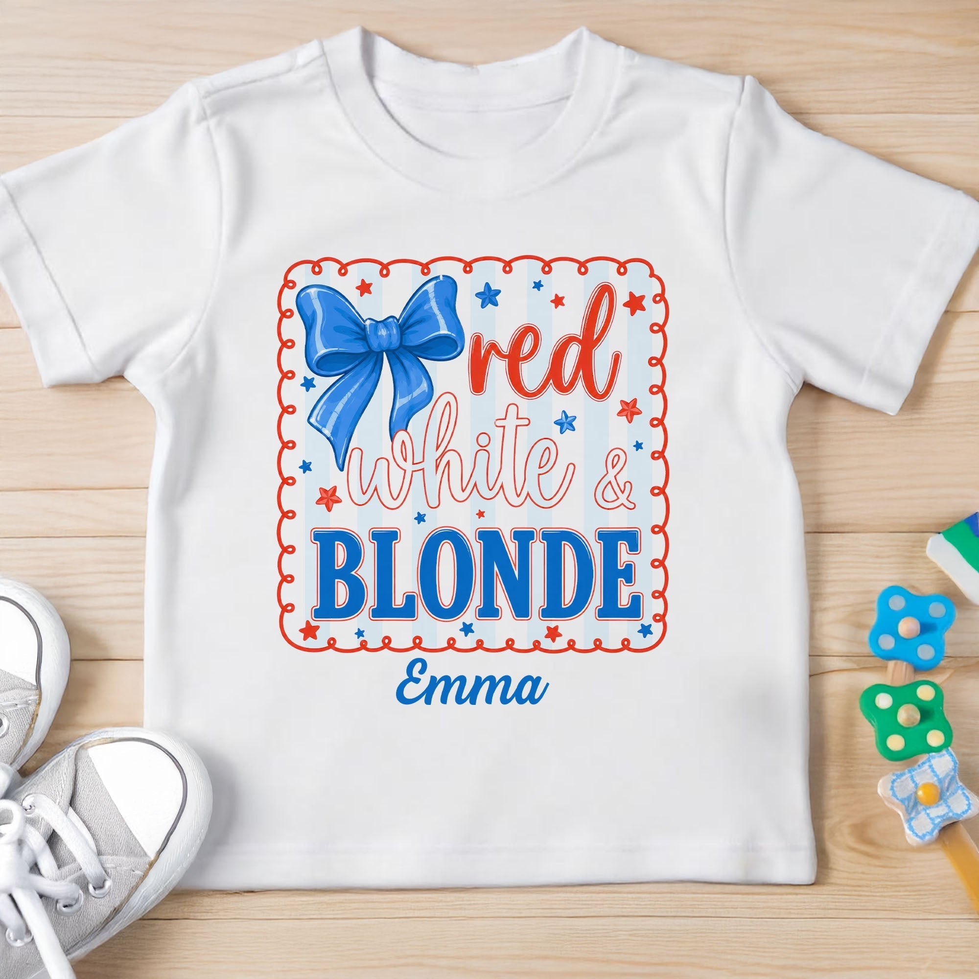 Personalized Patriotic Youth T-Shirt Custom Name Red White & Blonde Gift for Kids