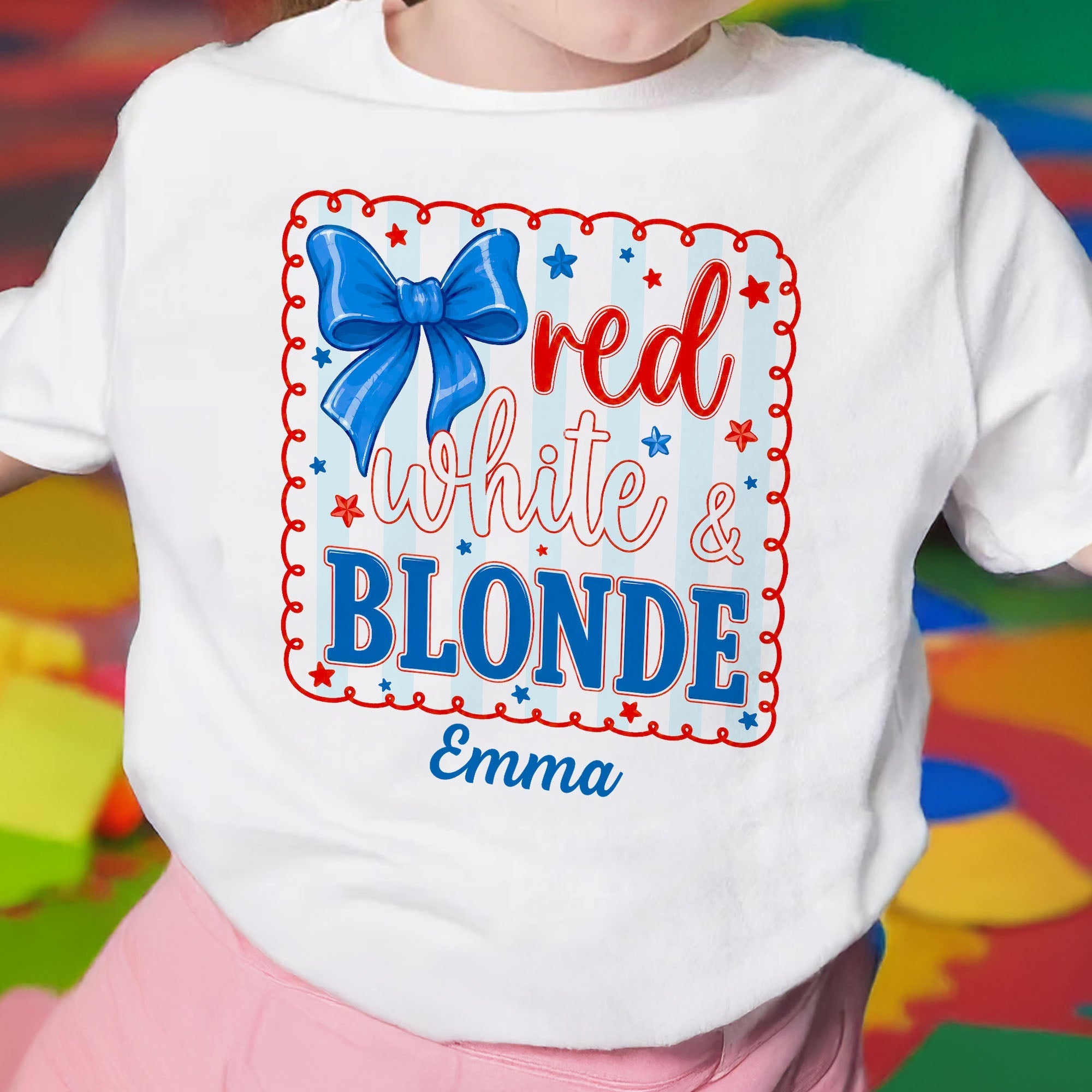 Personalized Patriotic Youth T-Shirt Custom Name Red White & Blonde Gift for Kids