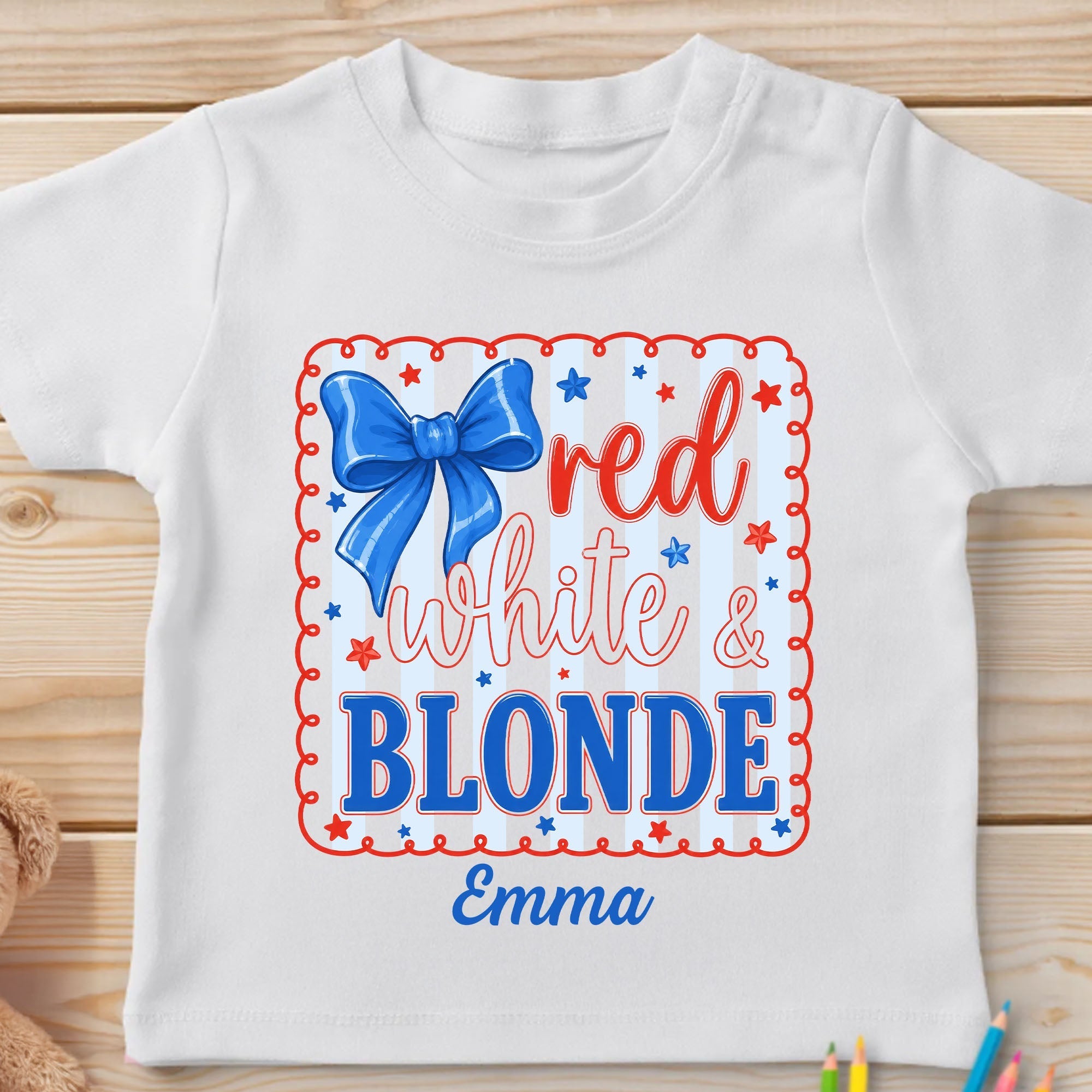 Personalized Patriotic Youth T-Shirt Custom Name Red White & Blonde Gift for Kids