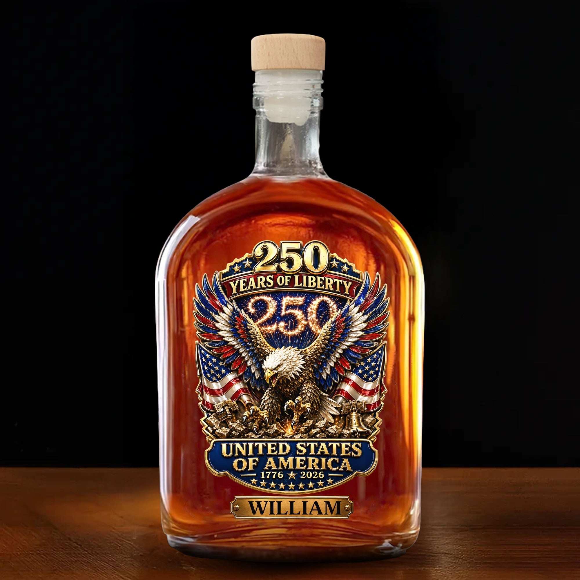 Personalized Whiskey Bottle Custom Name Eagle 250th Anniversary Gift