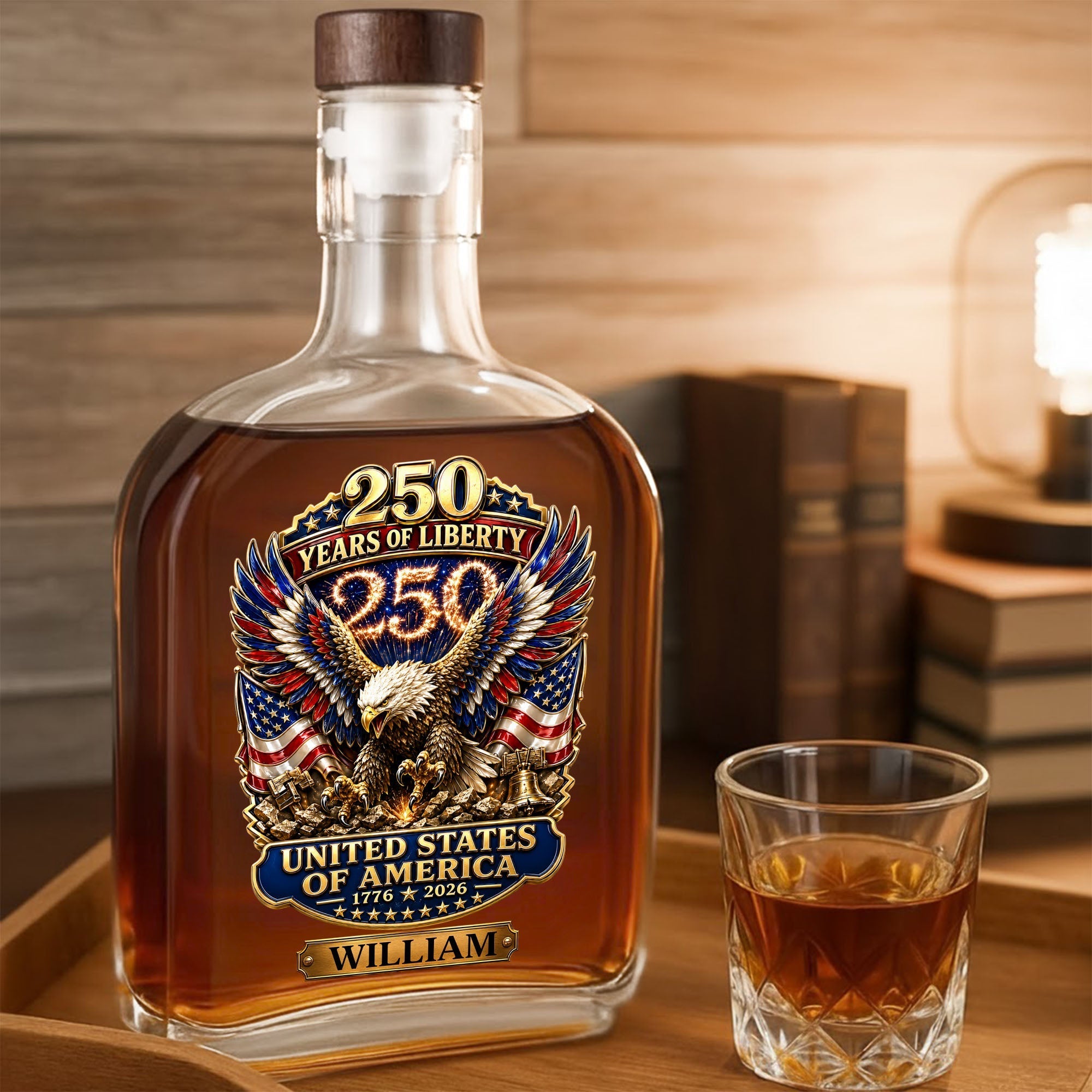 Personalized Whiskey Bottle Custom Name Eagle 250th Anniversary Gift