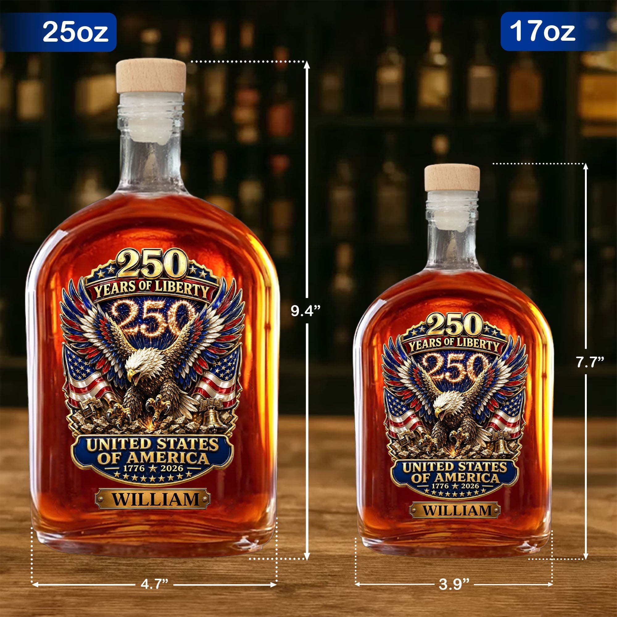 Personalized Whiskey Bottle Custom Name Eagle 250th Anniversary Gift
