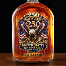 Load image into Gallery viewer, Personalized Whiskey Bottle Custom Name Eagle 250th Anniversary Gift
