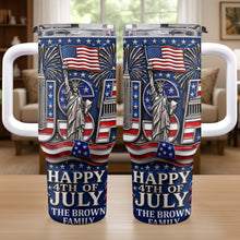Load image into Gallery viewer, Personalized 40oz Tumbler with Straw American Flag Gift for 4th of July
