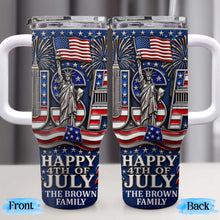 Load image into Gallery viewer, Personalized 40oz Tumbler with Straw American Flag Gift for 4th of July
