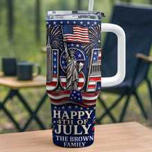 Load image into Gallery viewer, Personalized 40oz Tumbler with Straw American Flag Gift for 4th of July
