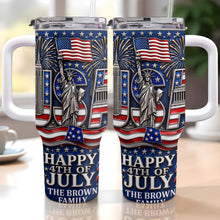 Load image into Gallery viewer, Personalized 40oz Tumbler with Straw American Flag Gift for 4th of July
