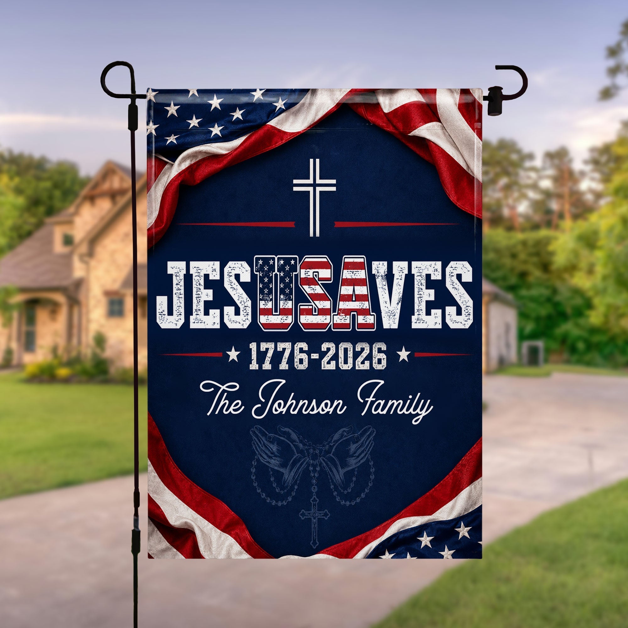Personalized Double-Sided Garden Flag Custom Family Name USA Cross