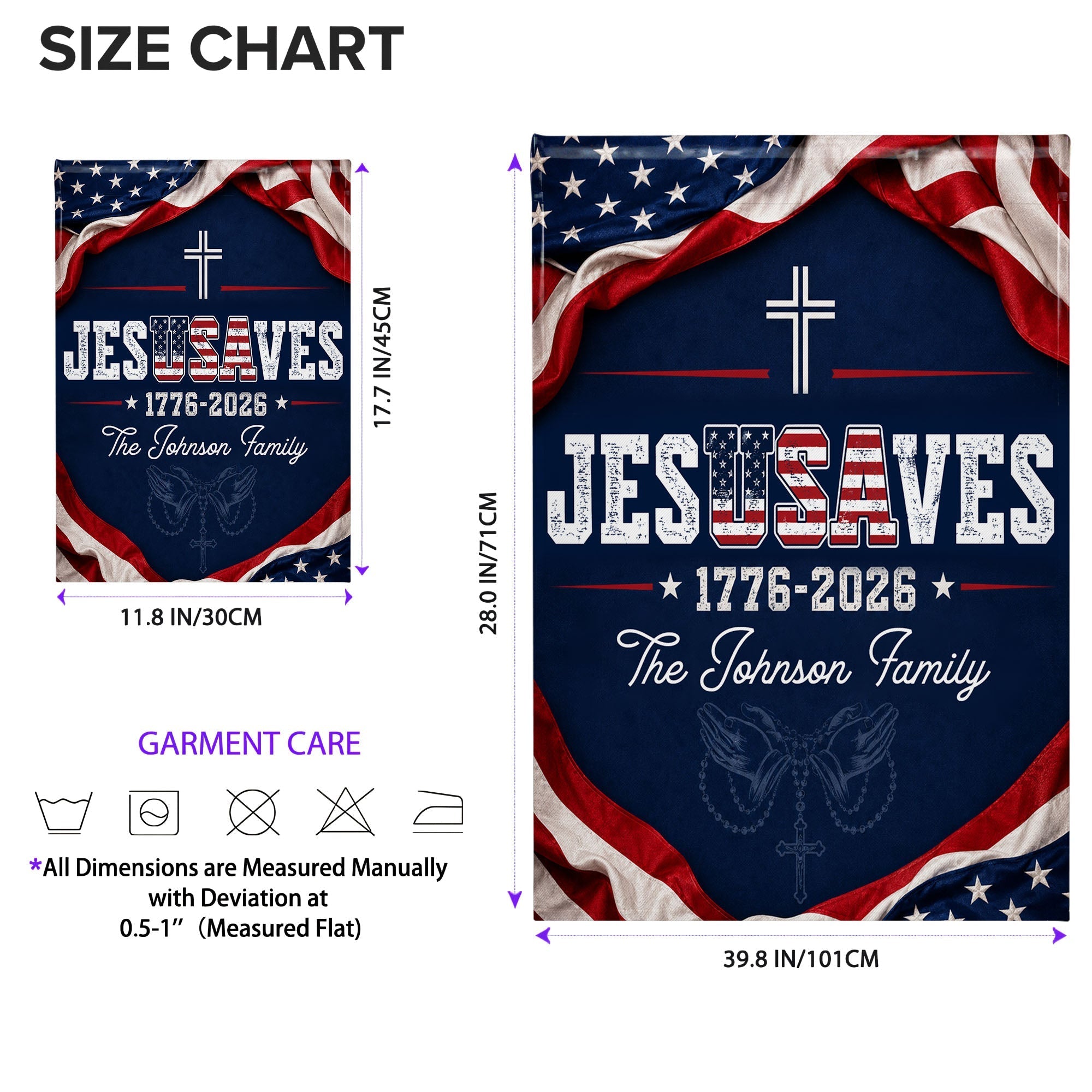 Personalized Double-Sided Garden Flag Custom Family Name USA Cross