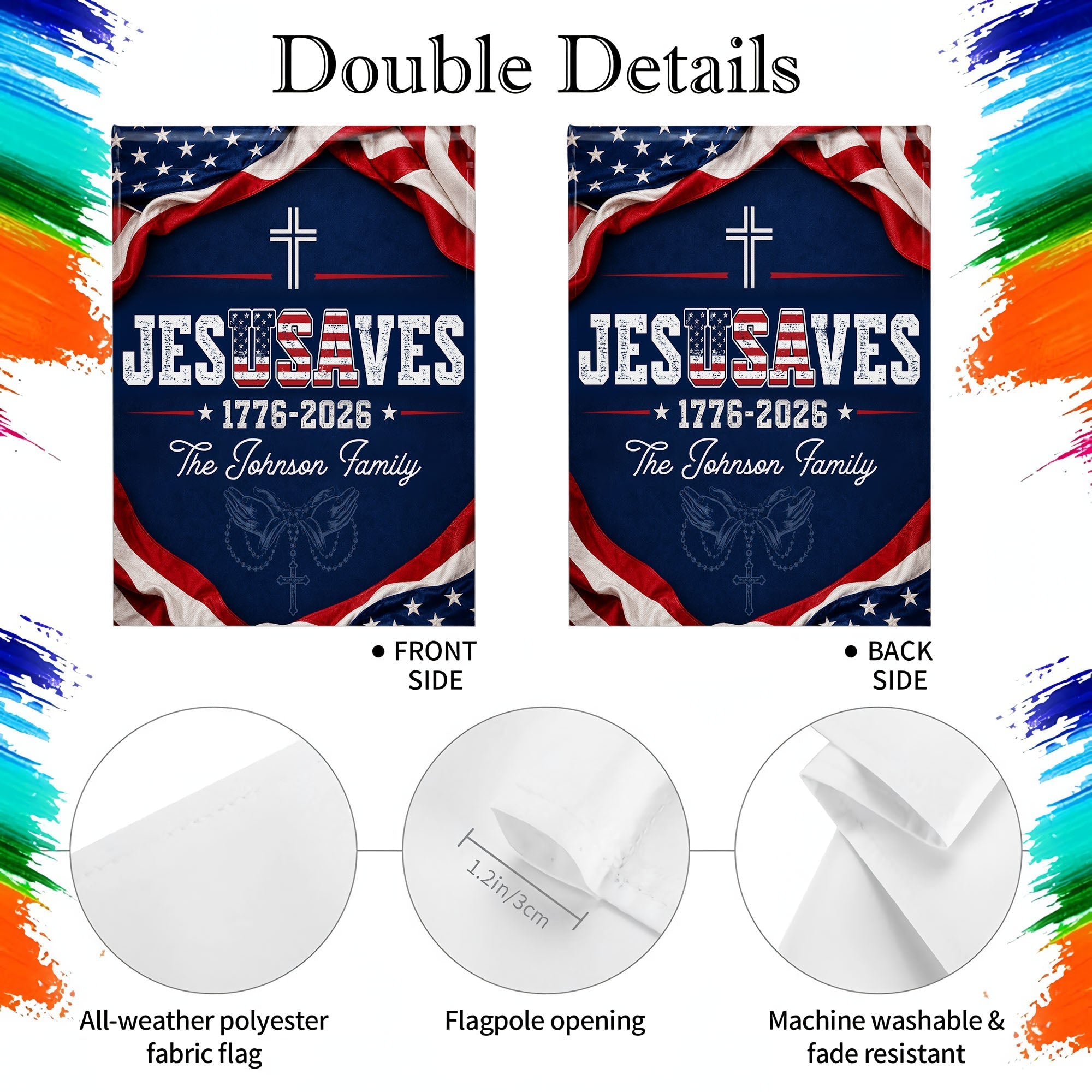 Personalized Double-Sided Garden Flag Custom Family Name USA Cross