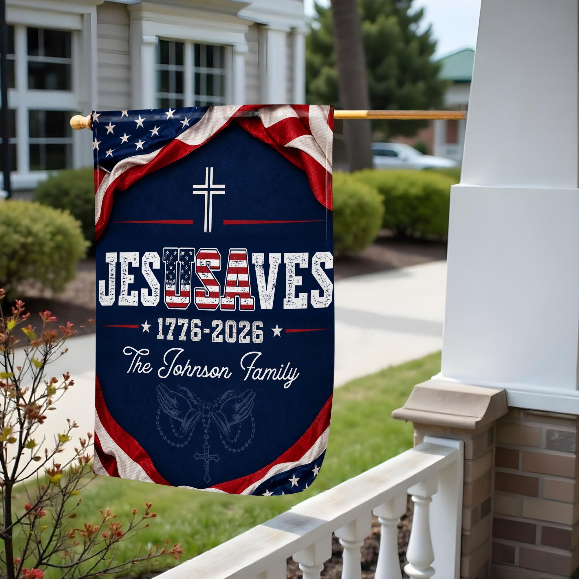 Personalized Double-Sided Garden Flag Custom Family Name USA Cross