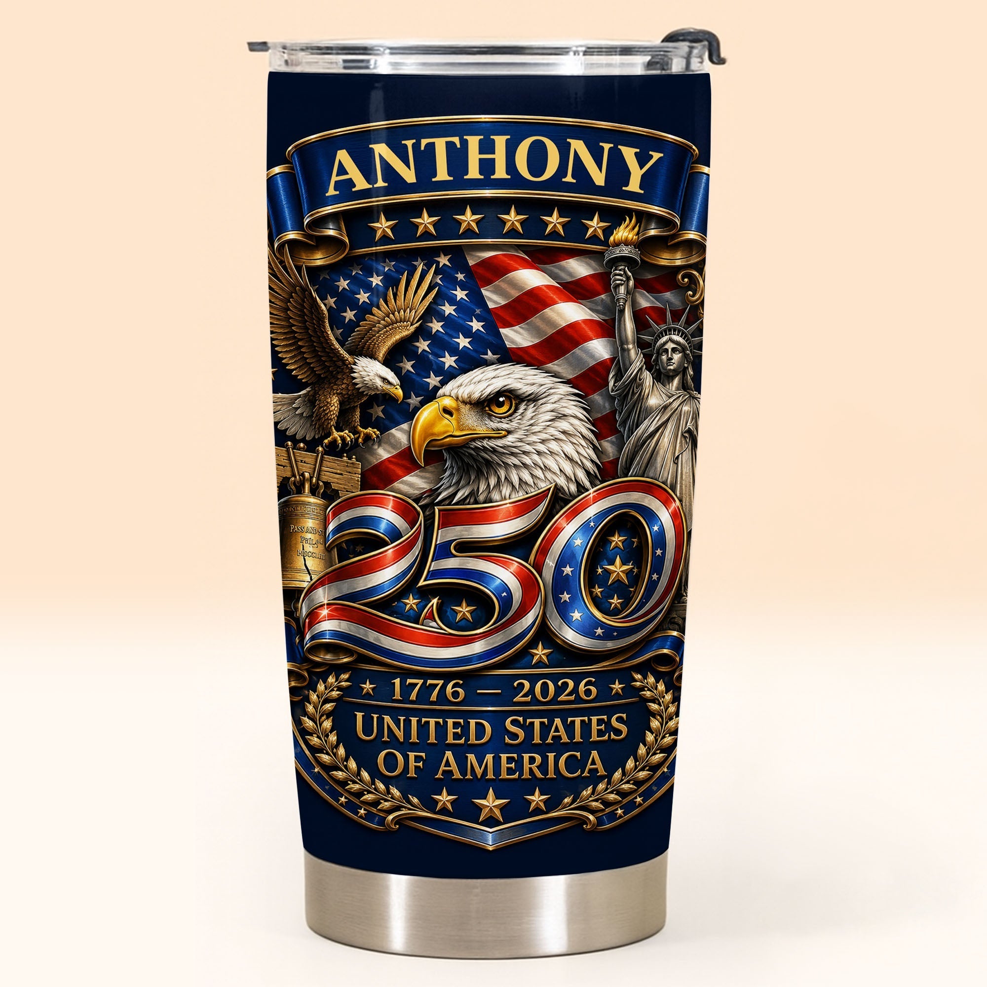 Personalized 20oz Stainless Steel Tumbler Custom Name America Gift for Dad