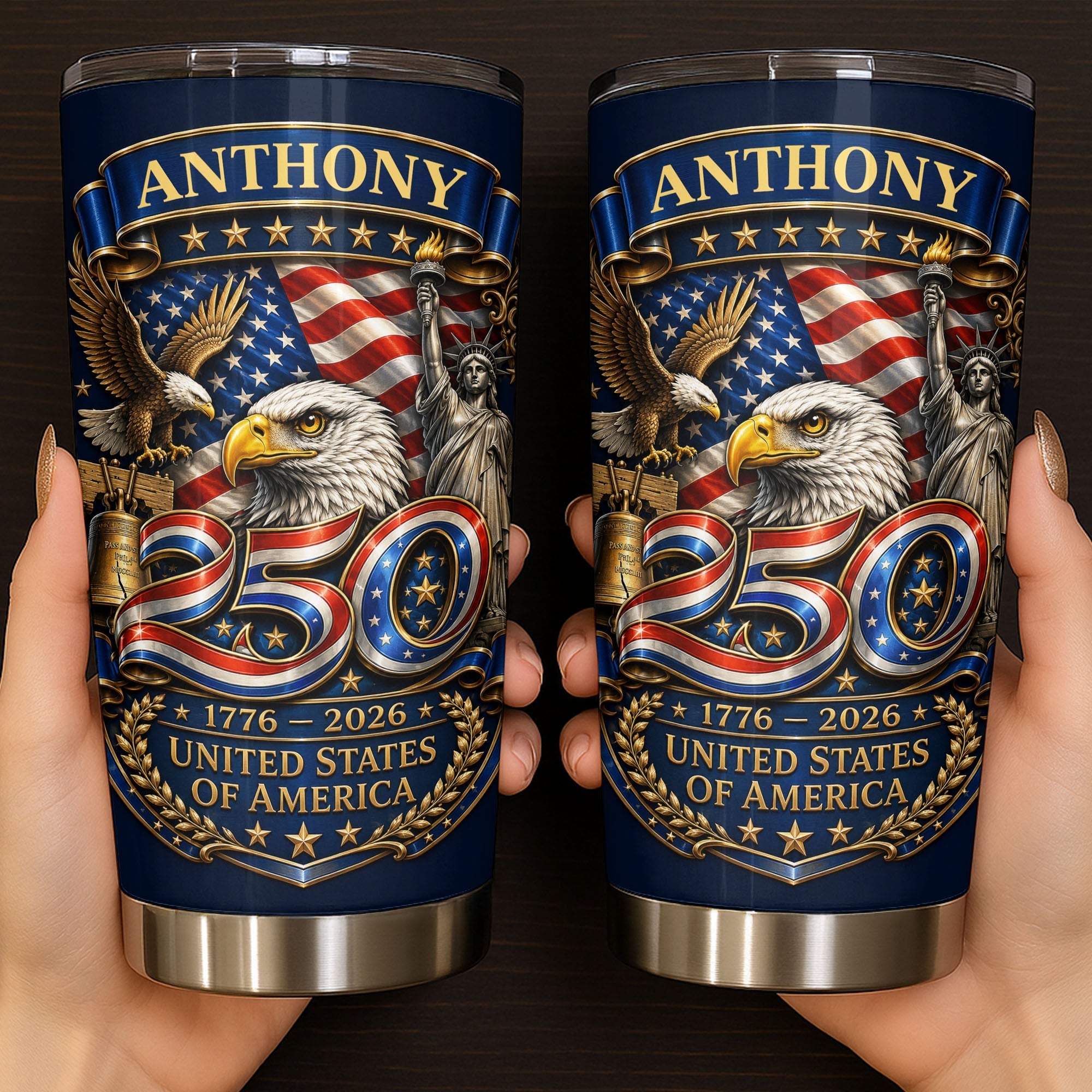 Personalized 20oz Stainless Steel Tumbler Custom Name America Gift for Dad