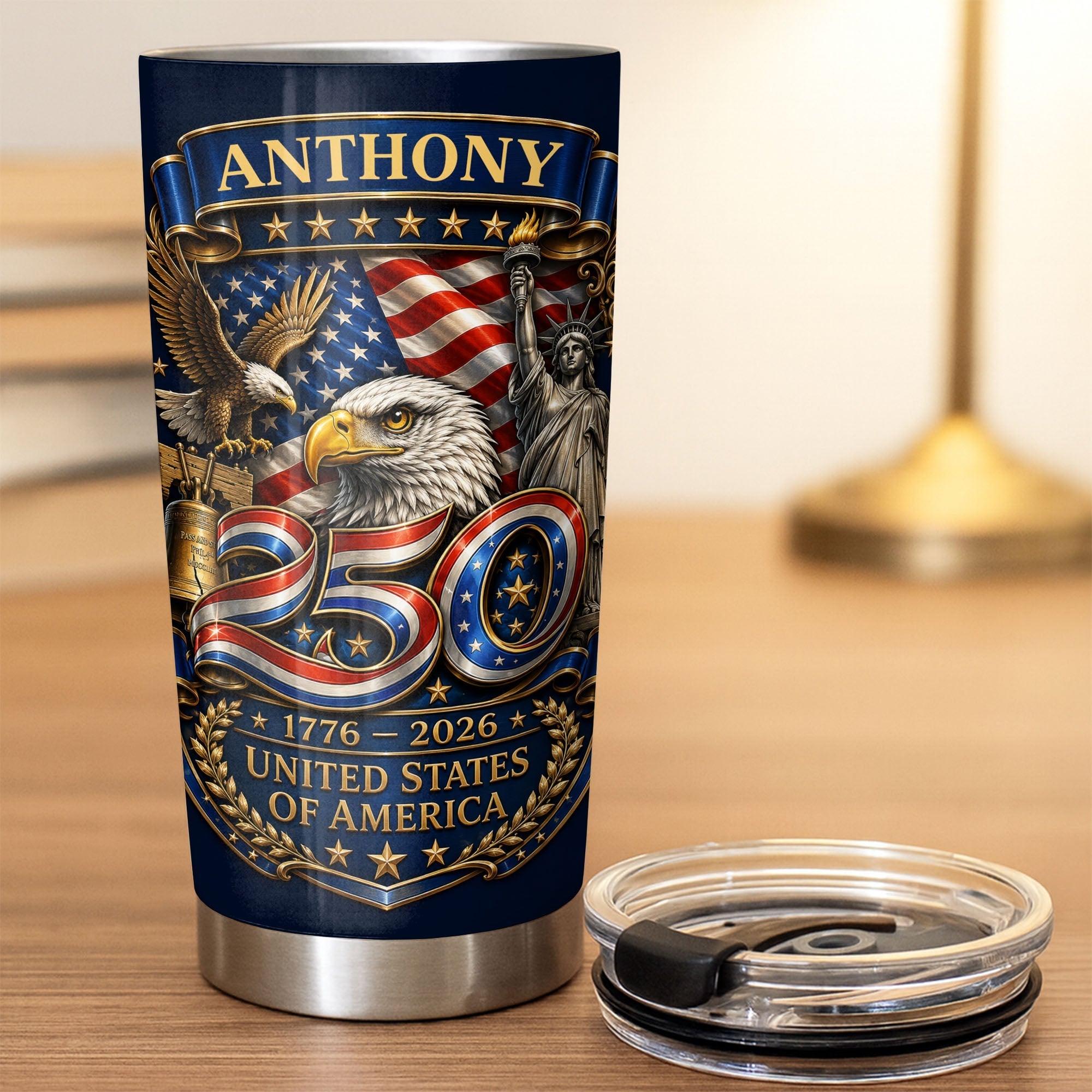 Personalized 20oz Stainless Steel Tumbler Custom Name America Gift for Dad