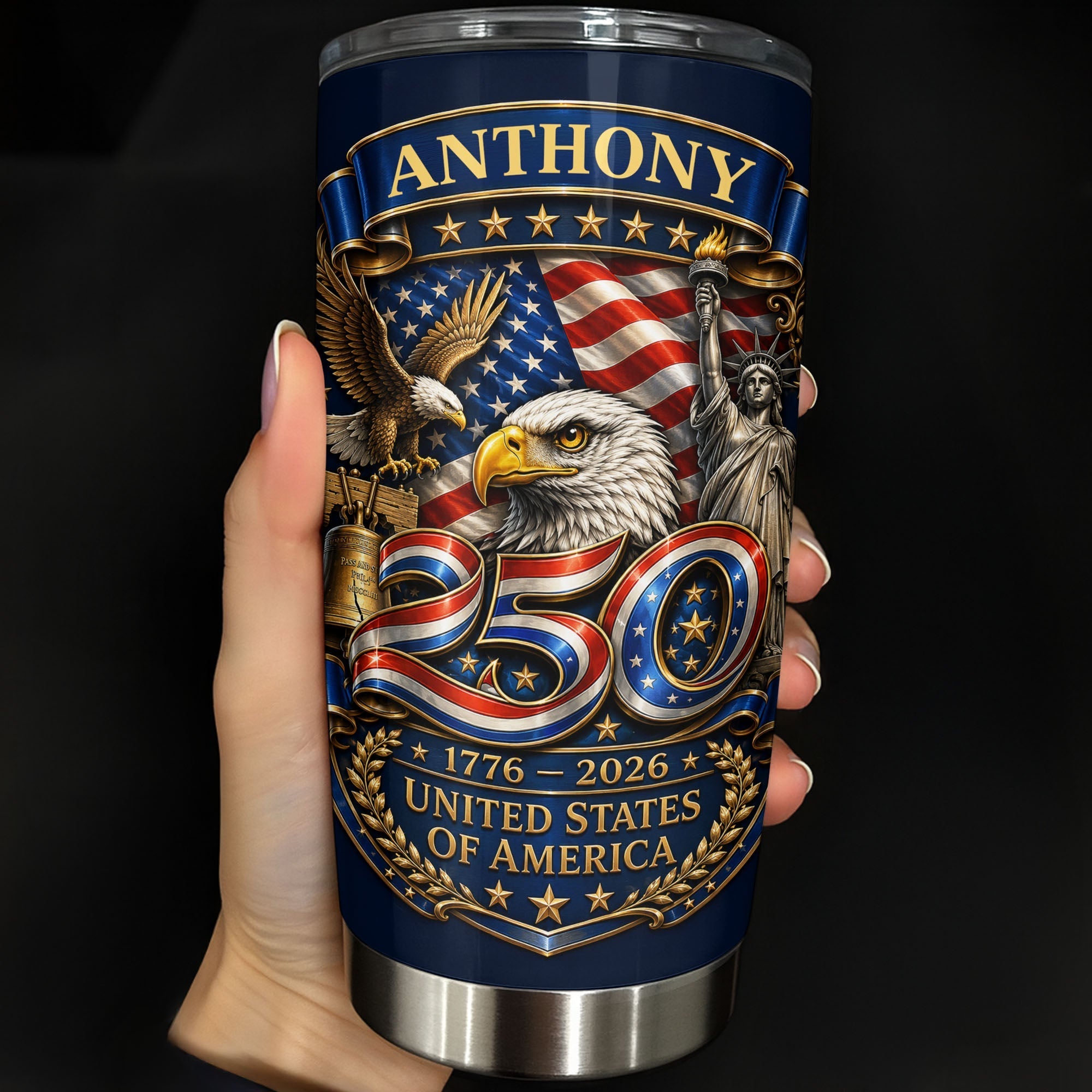 Personalized 20oz Stainless Steel Tumbler Custom Name America Gift for Dad