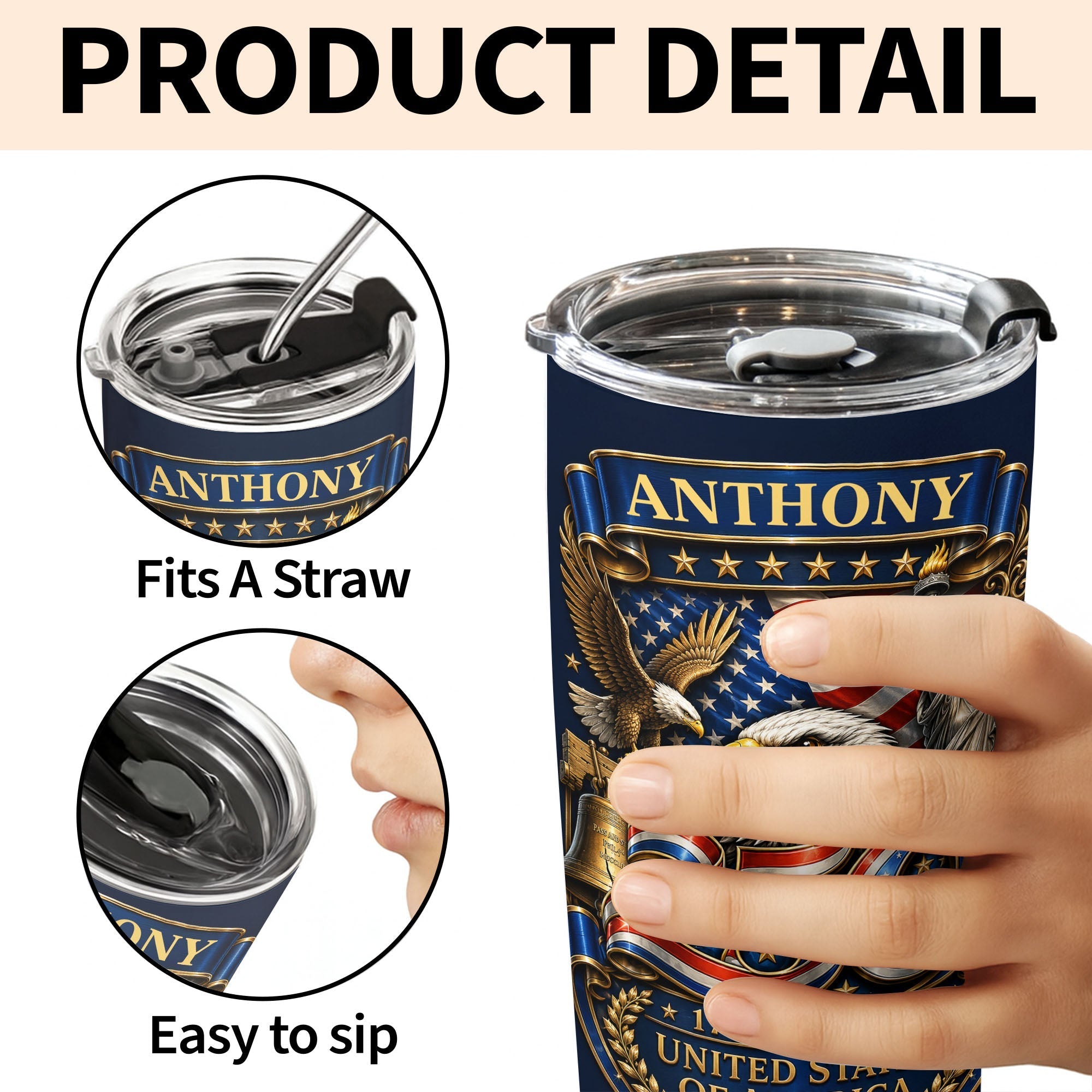 Personalized 20oz Stainless Steel Tumbler Custom Name America Gift for Dad