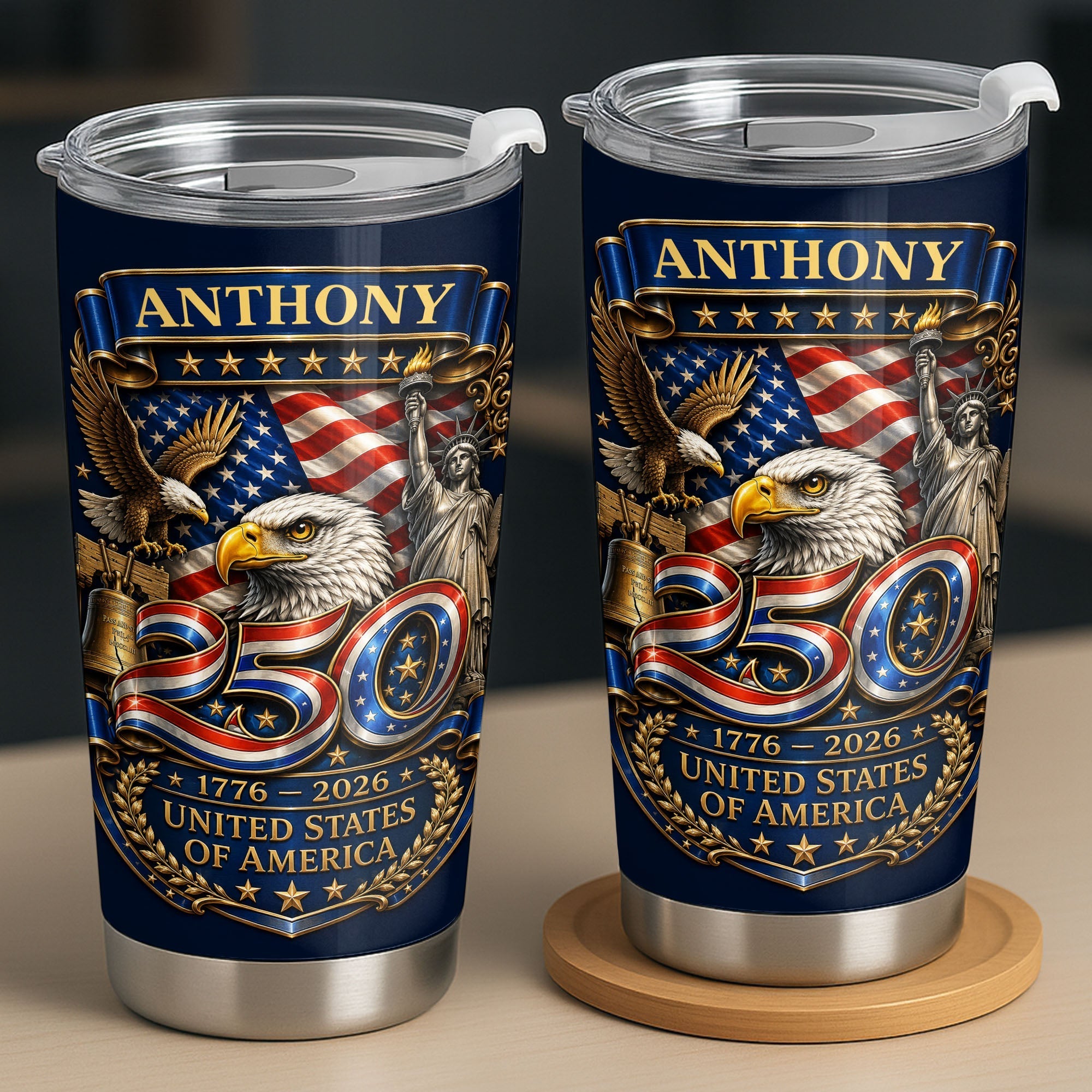 Personalized 20oz Stainless Steel Tumbler Custom Name America Gift for Dad