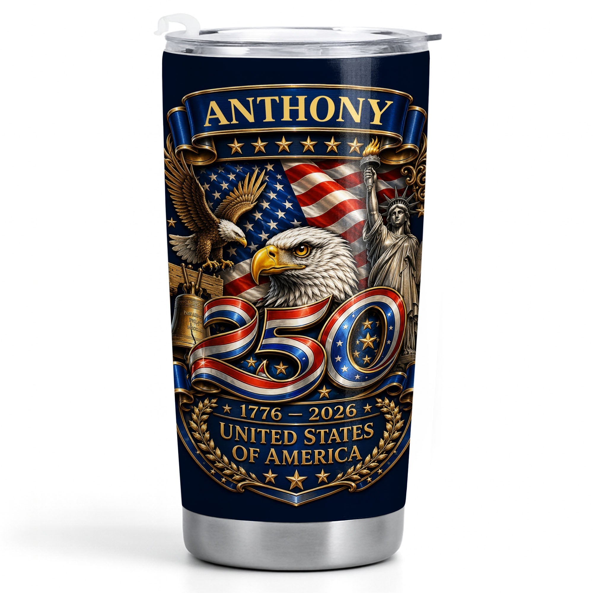 Personalized 20oz Stainless Steel Tumbler Custom Name America Gift for Dad