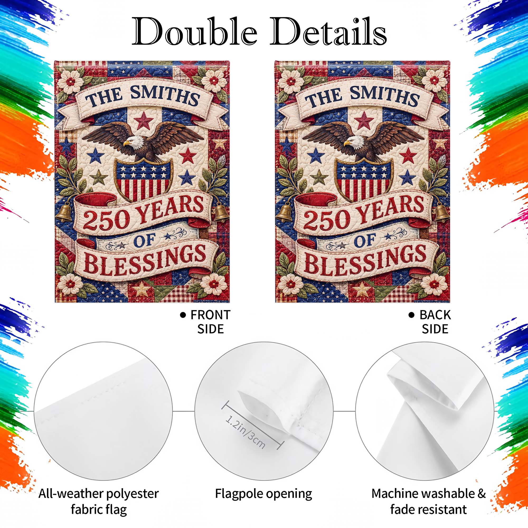 Personalized Double-Sided Garden Flag Custom Family Name 4th of July Gift
