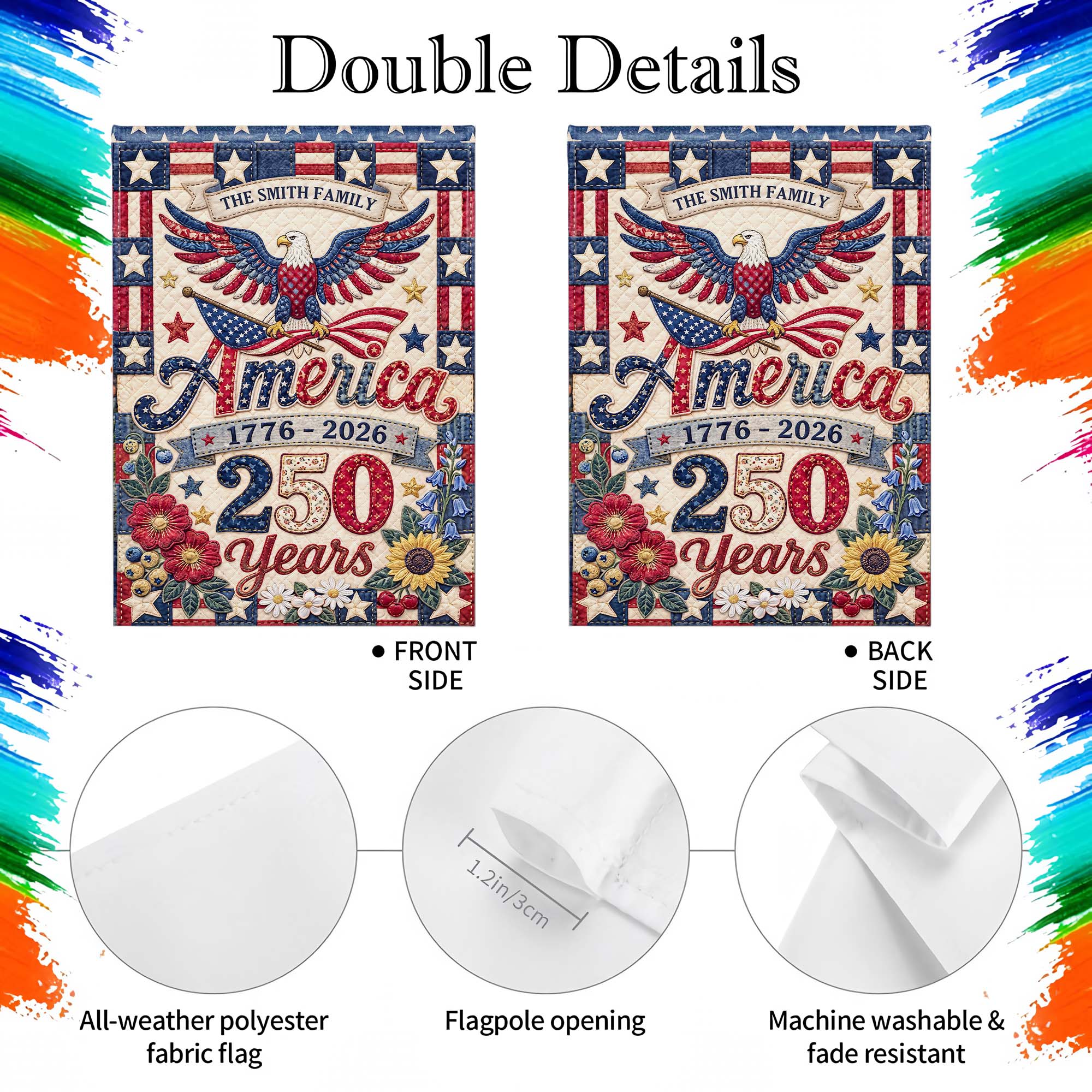 Personalized Double-Sided Garden Flag Custom Family Name USA | GradoCreations