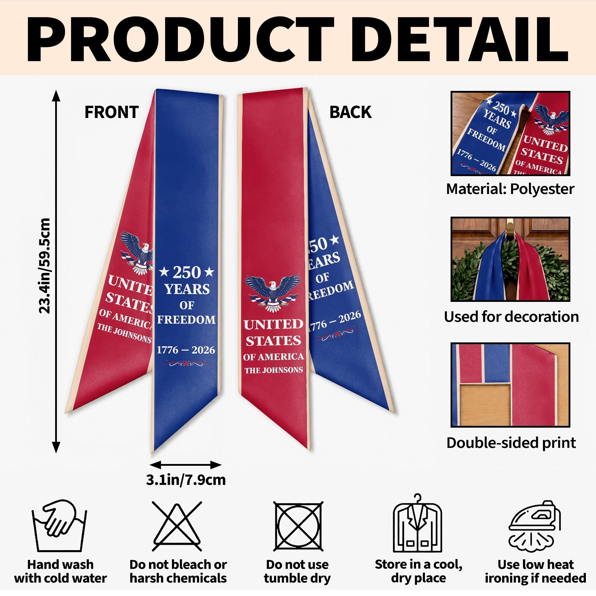 Personalized Patriotic Decorative Sash for 4th of July Party