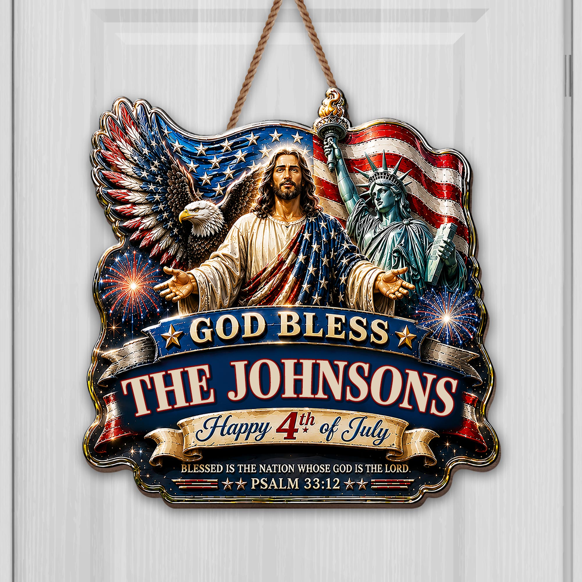 Personalized 4th of July Wood Sign Custom Family Name Gift