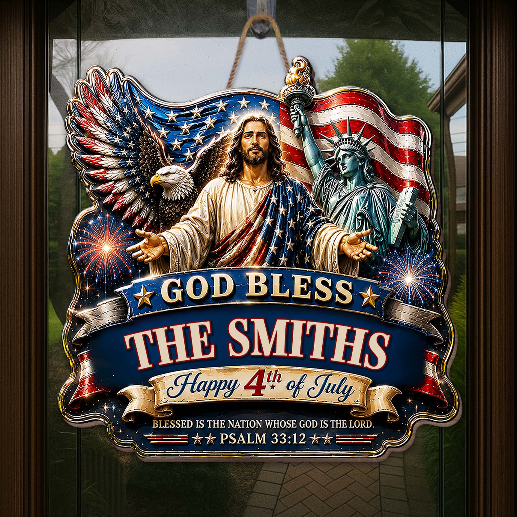 Personalized 4th of July Wood Sign Custom Family Name Gift