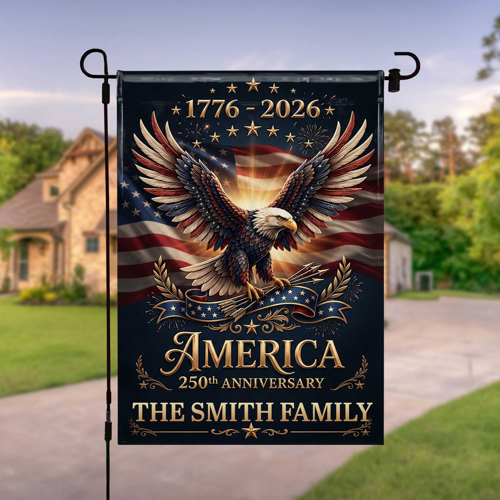 Personalized American Flag Garden Flag Custom Name 250th Anniversary Gift