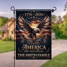 Load image into Gallery viewer, Personalized American Flag Garden Flag Custom Name 250th Anniversary Gift
