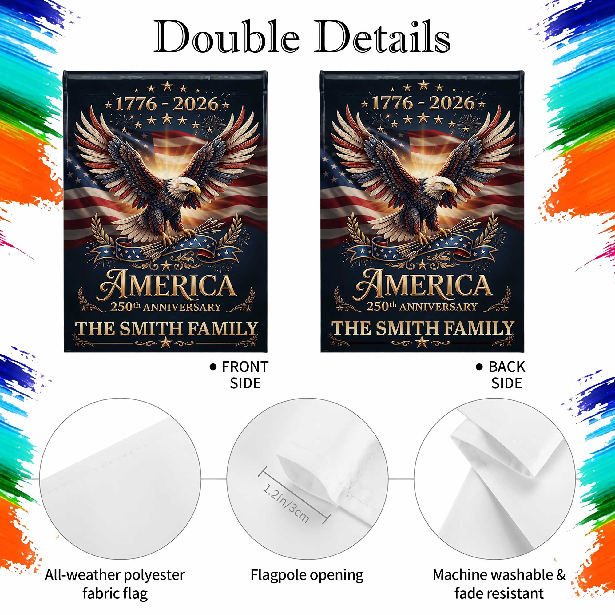 Personalized American Flag Garden Flag Custom Name 250th Anniversary Gift
