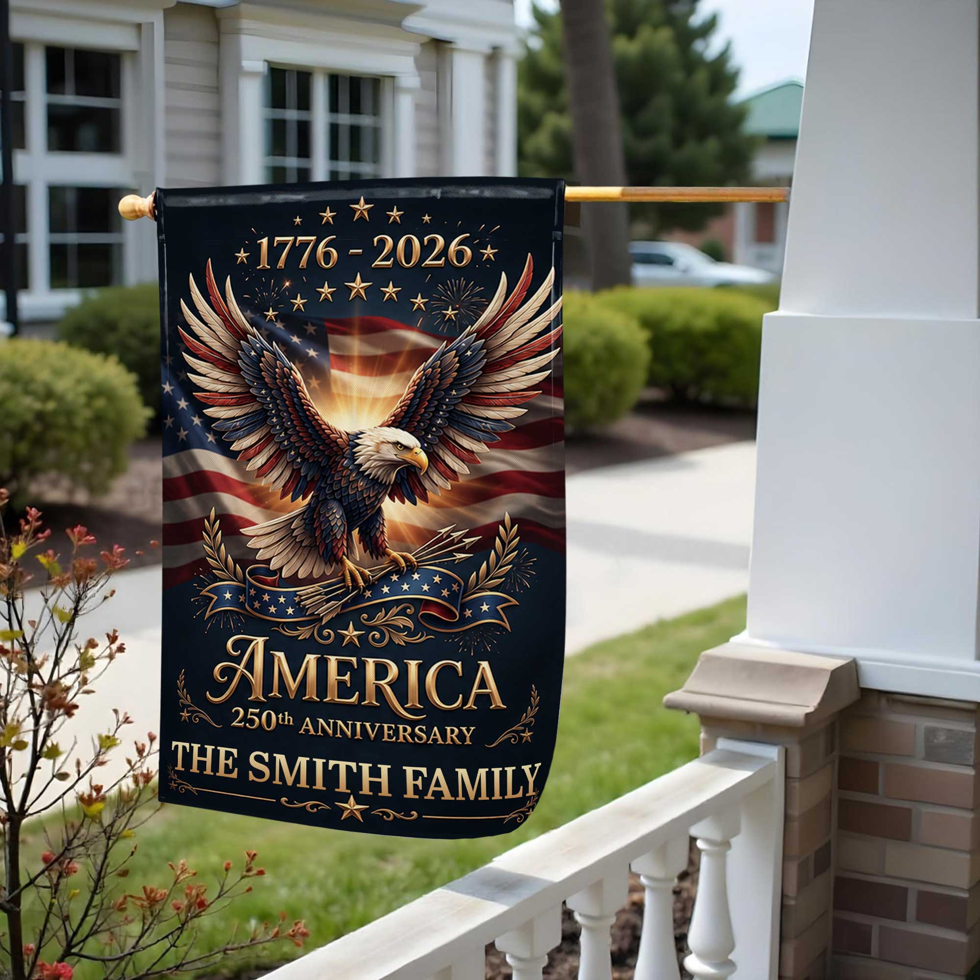 Personalized American Flag Garden Flag Custom Name 250th Anniversary Gift
