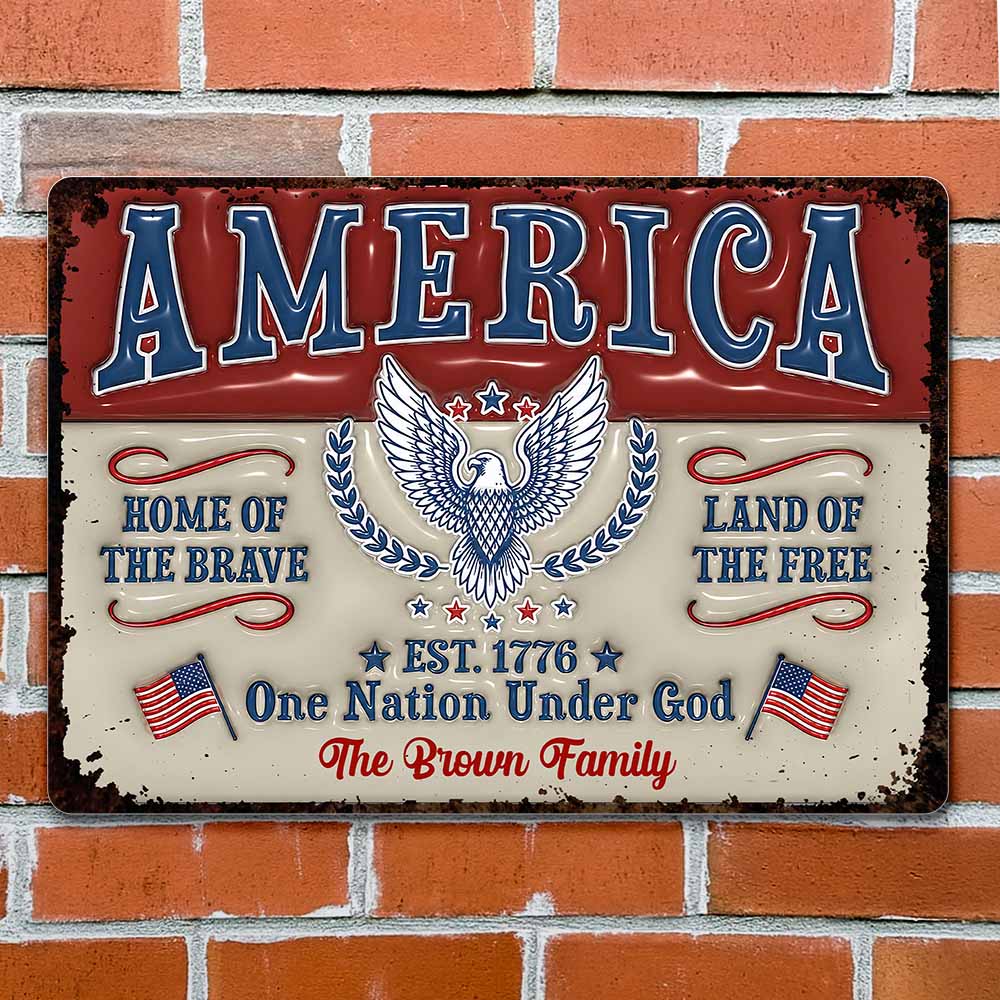 Personalized Metal Sign Custom Family Name Eagle 4th of July Gift