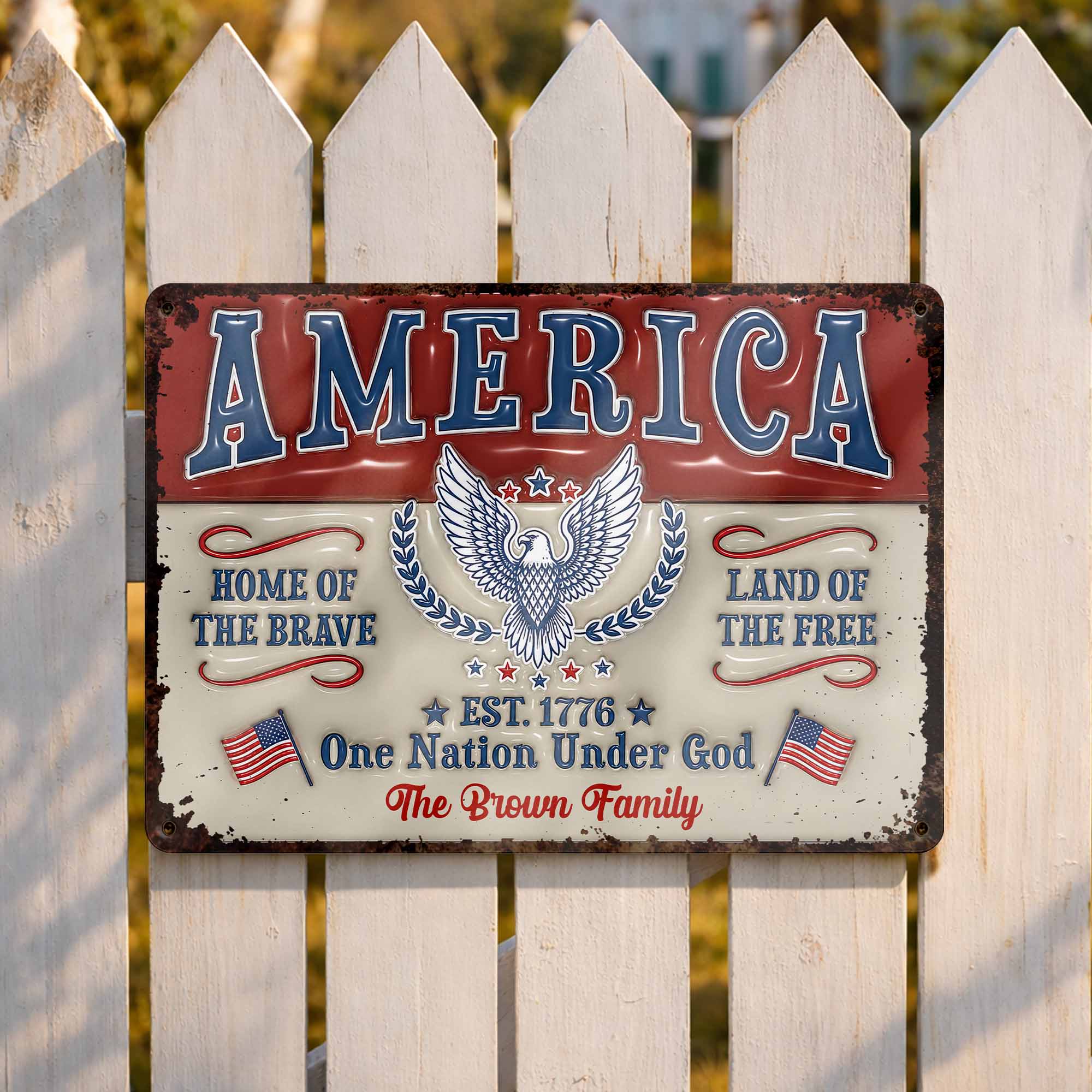 Personalized Metal Sign Custom Family Name Eagle 4th of July Gift
