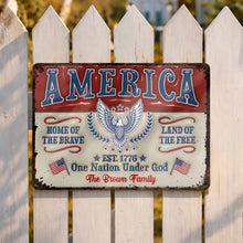 Load image into Gallery viewer, Personalized Metal Sign Custom Family Name Eagle 4th of July Gift
