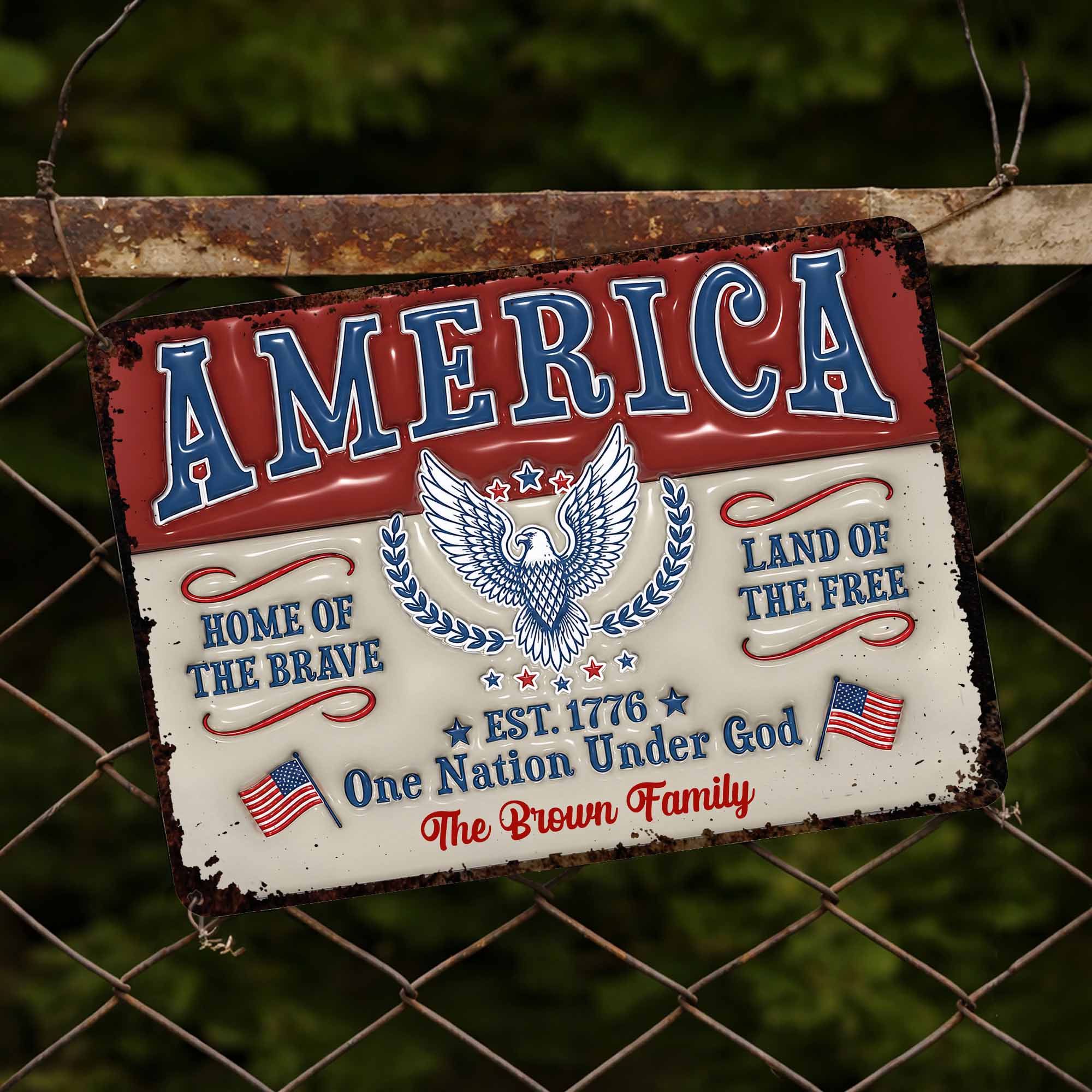Personalized Metal Sign Custom Family Name Eagle 4th of July Gift