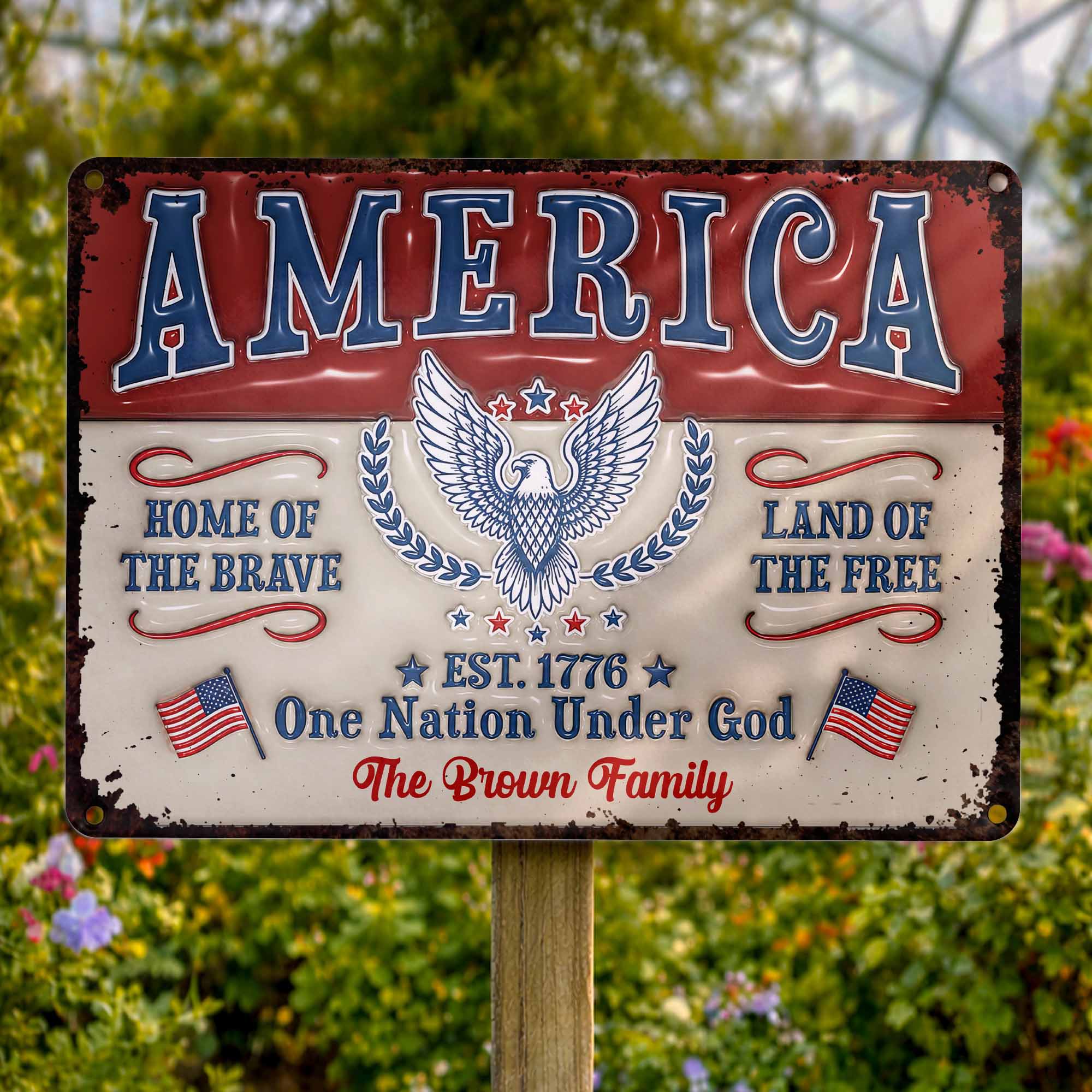 Personalized Metal Sign Custom Family Name Eagle 4th of July Gift