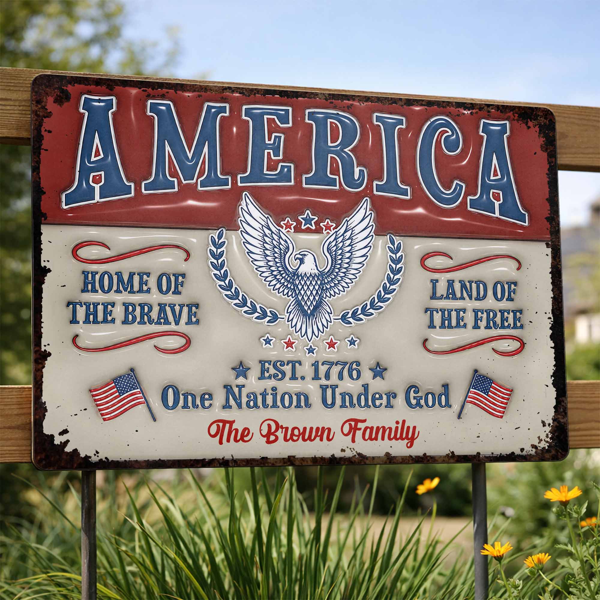 Personalized Metal Sign Custom Family Name Eagle 4th of July Gift