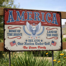 Load image into Gallery viewer, Personalized Metal Sign Custom Family Name Eagle 4th of July Gift
