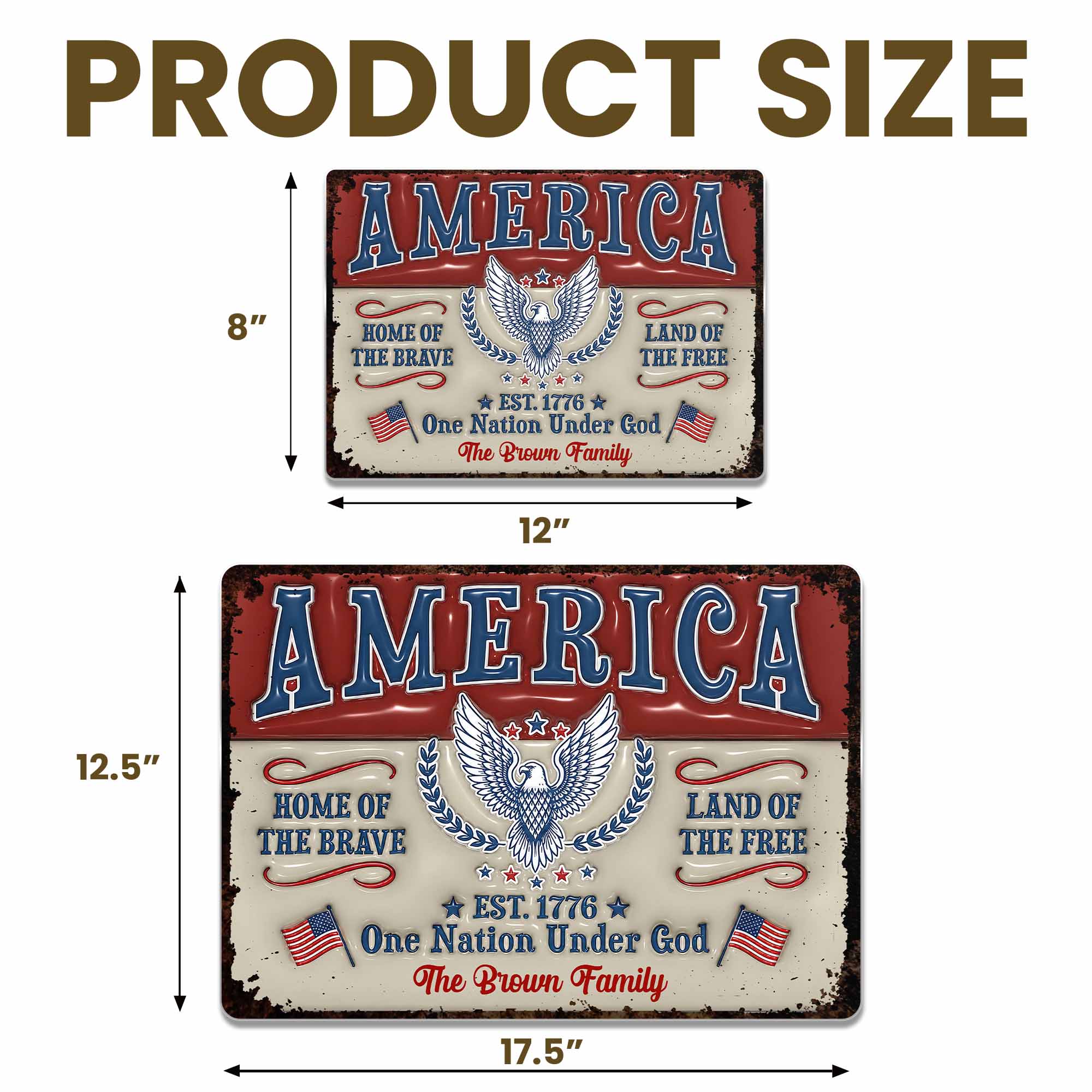 Personalized Metal Sign Custom Family Name Eagle 4th of July Gift