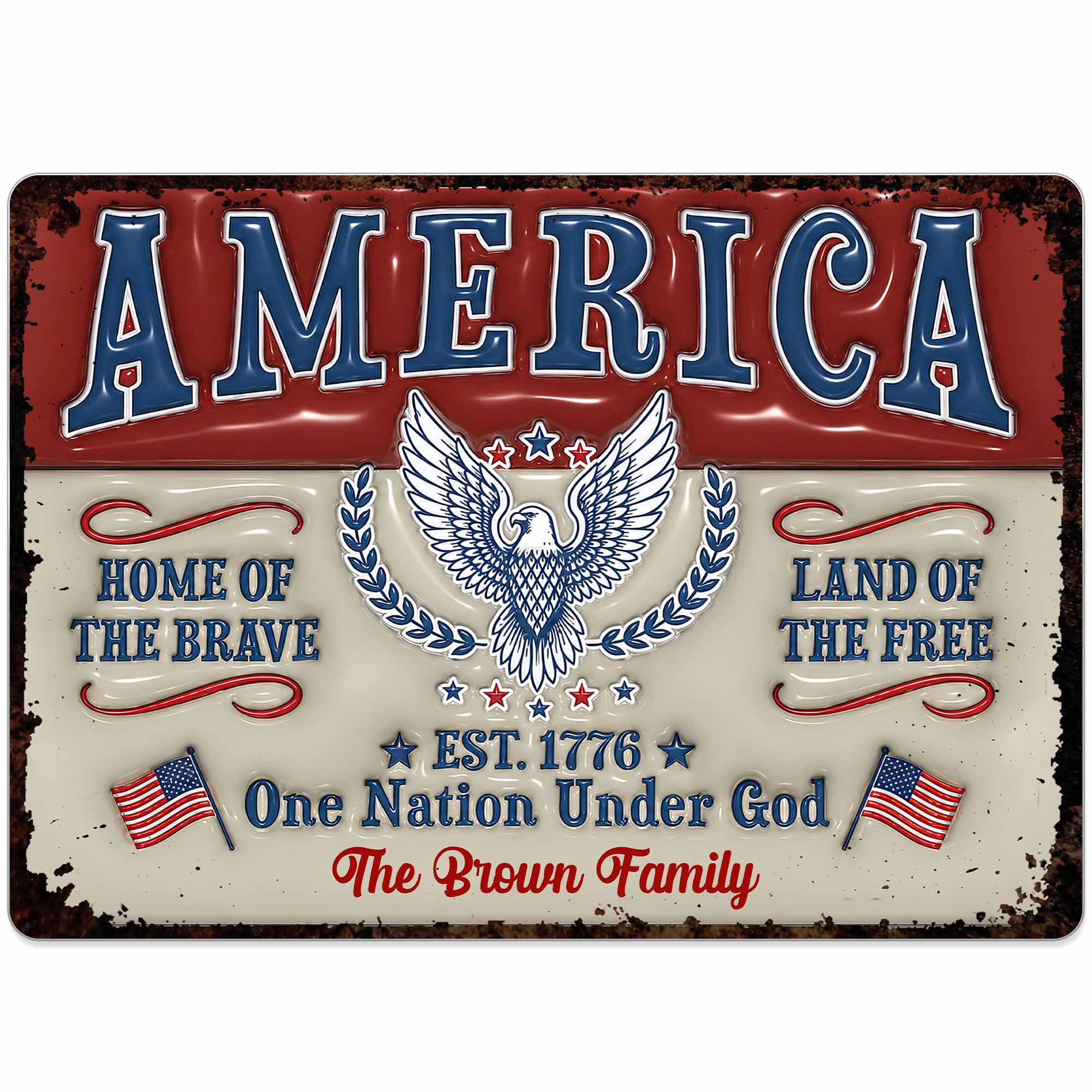 Personalized Metal Sign Custom Family Name Eagle 4th of July Gift