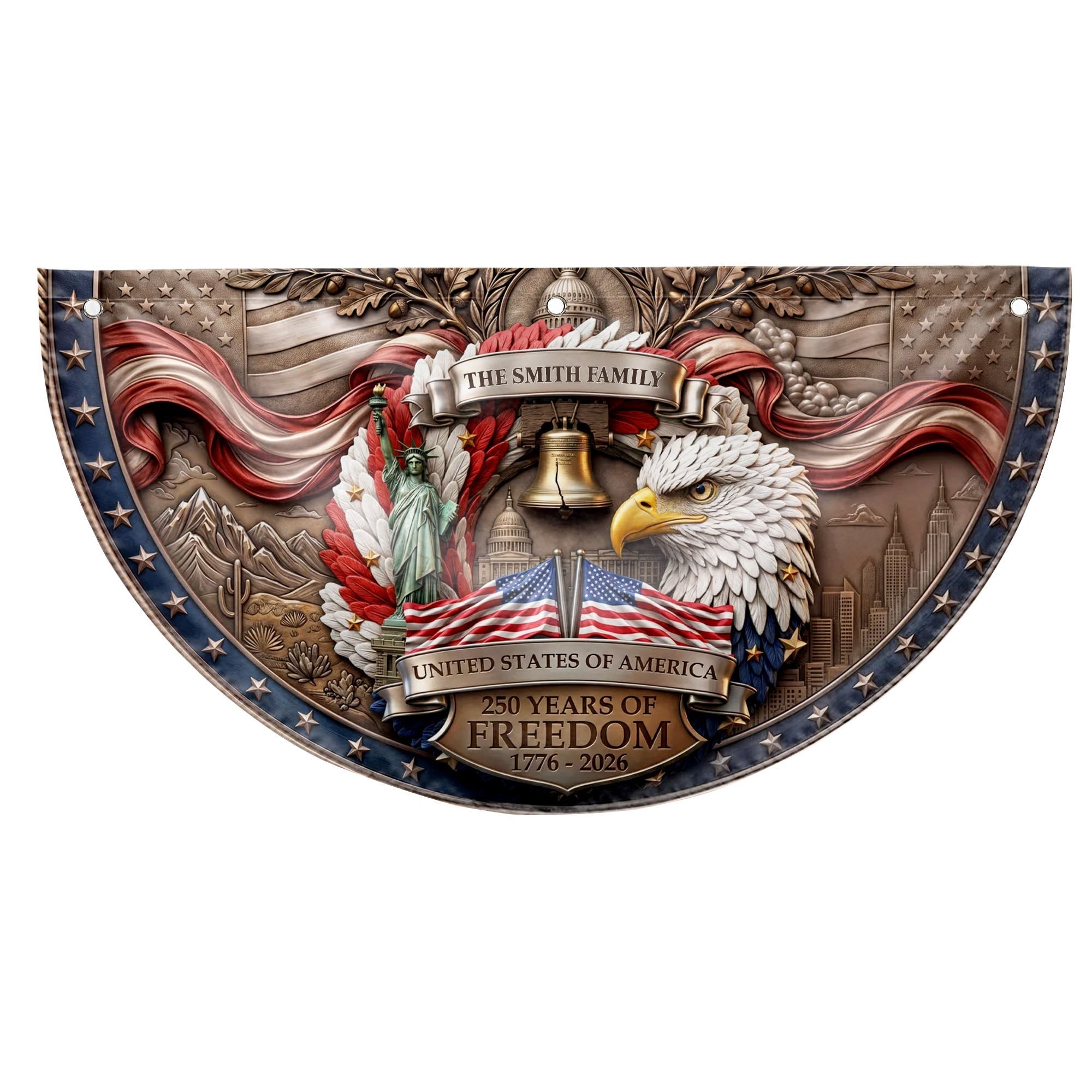 Personalized Non-Pleated Fan Flag Custom Family Name Gift for Independence Day