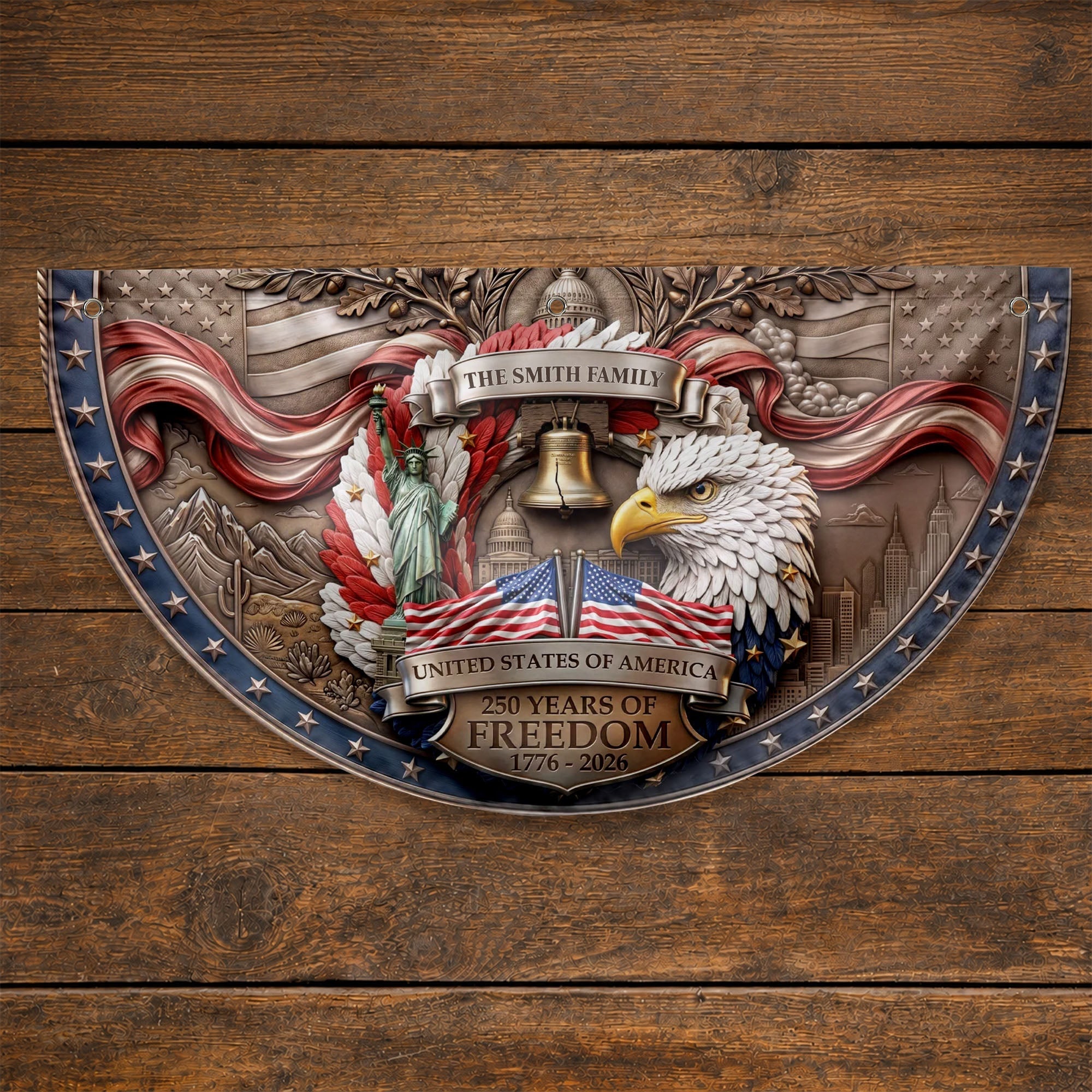 Personalized Non-Pleated Fan Flag Custom Family Name Gift for Independence Day