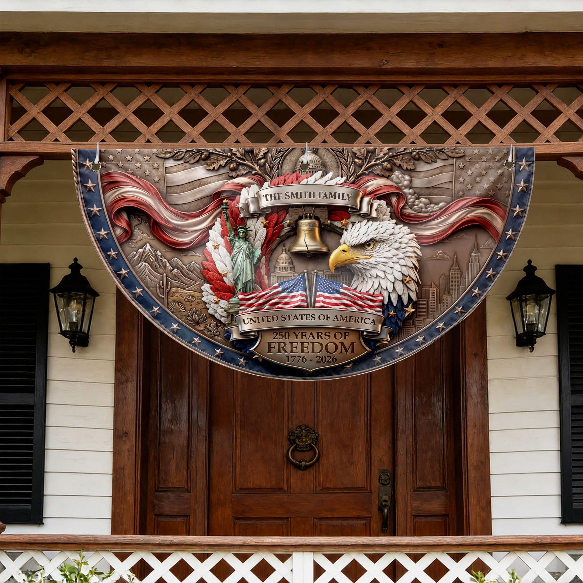 Personalized Non-Pleated Fan Flag Custom Family Name Gift for Independence Day