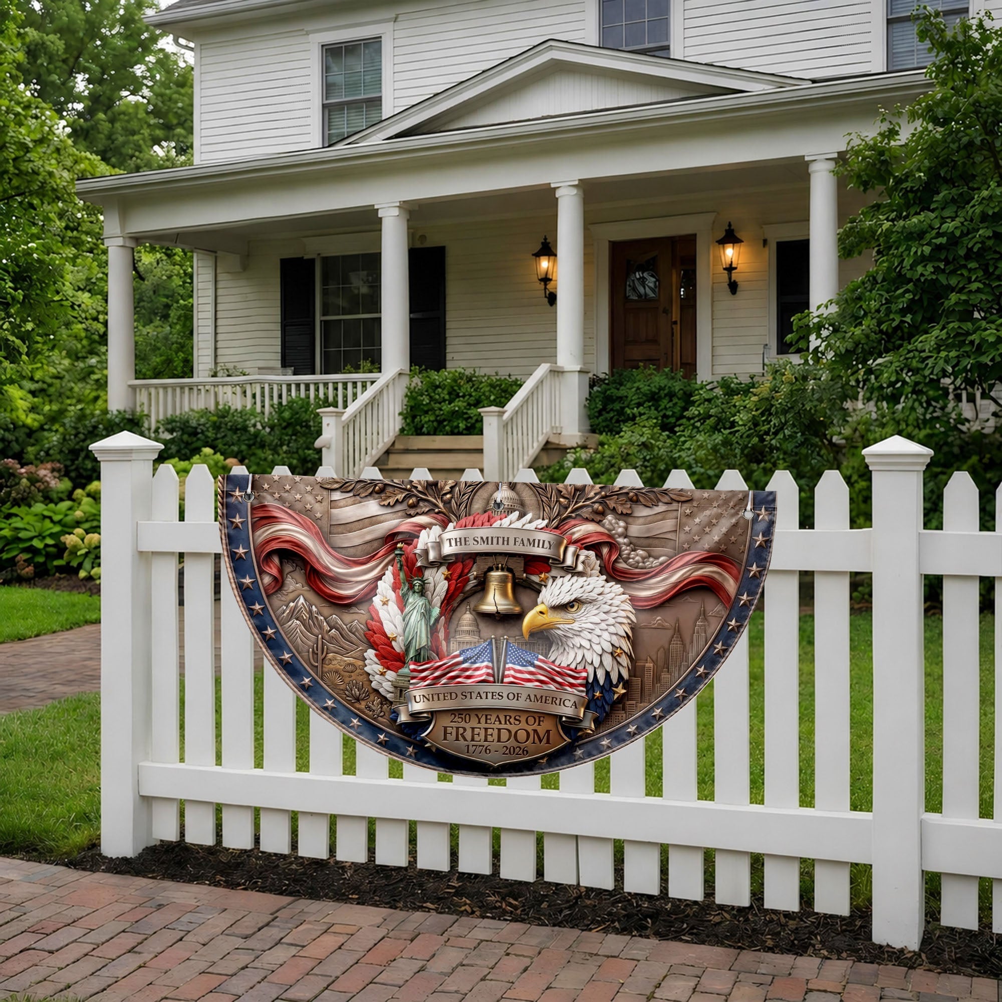 Personalized Non-Pleated Fan Flag Custom Family Name Gift for Independence Day