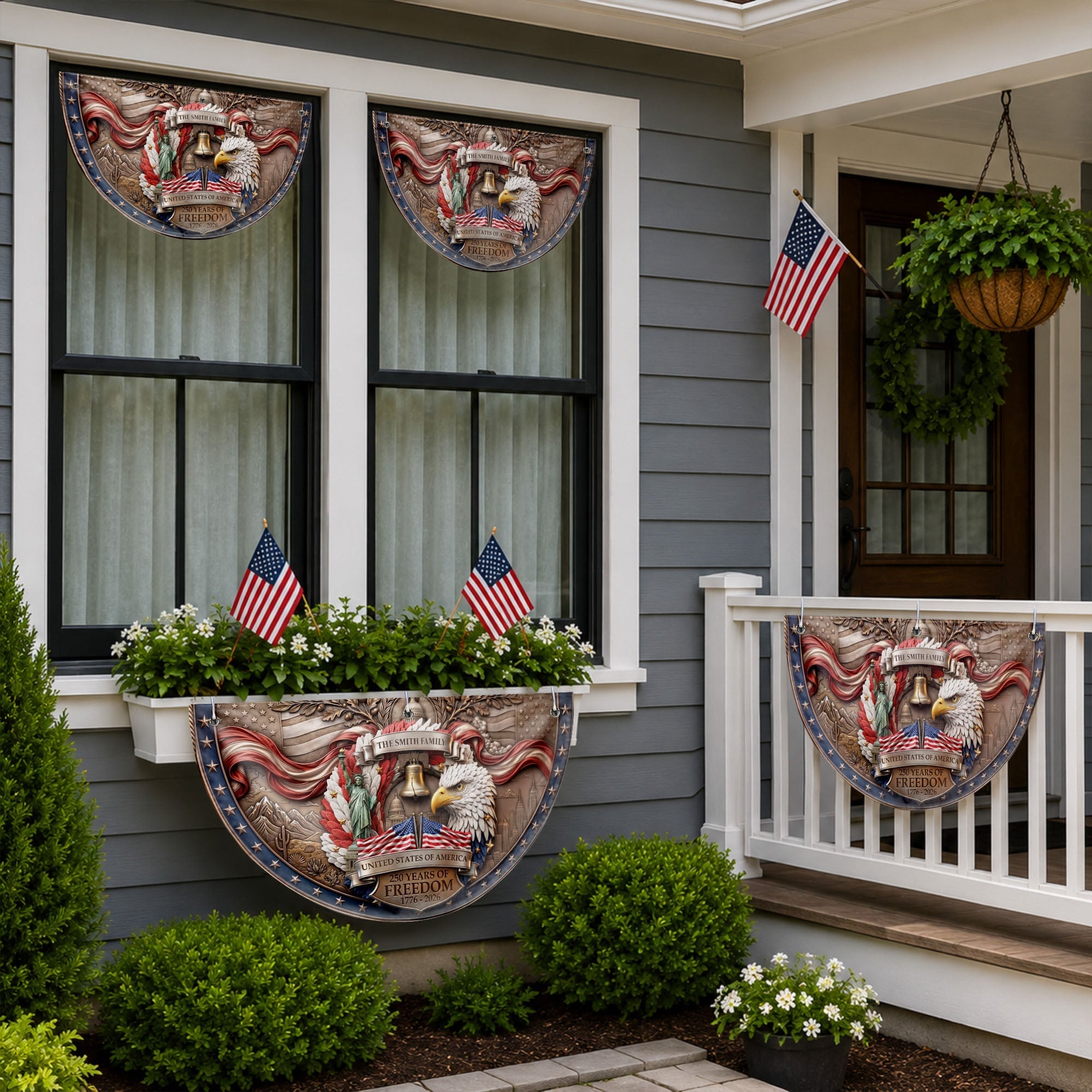 Personalized Non-Pleated Fan Flag Custom Family Name Gift for Independence Day